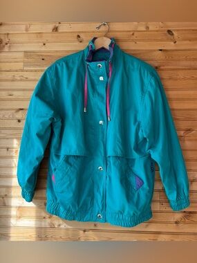 1980s Windbreaker Turquoise Pink Purple Geometric VTG Men’s 2XL Izzi Colorblock